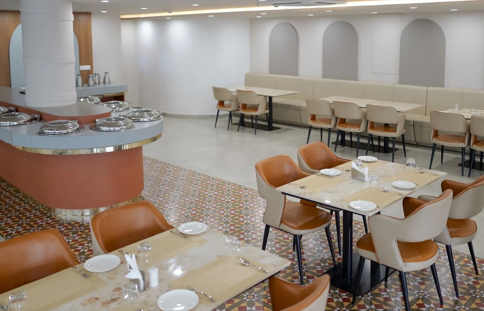 Restaurant seating near windows